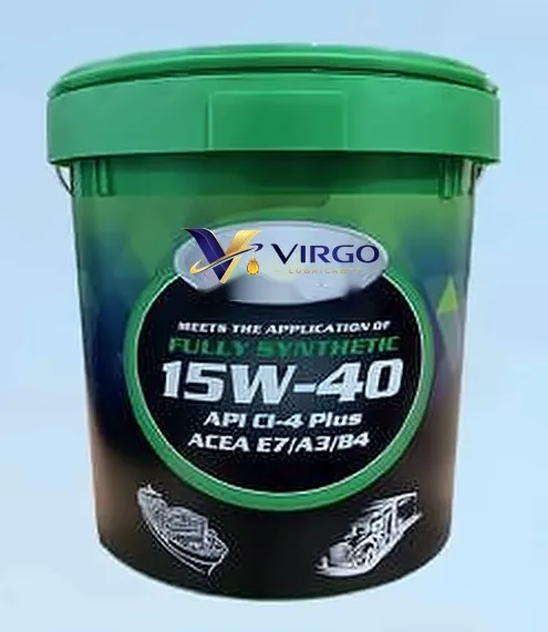 Virgo Fully Synthetic 15W-40 API CI-4 Plus, green and black pail