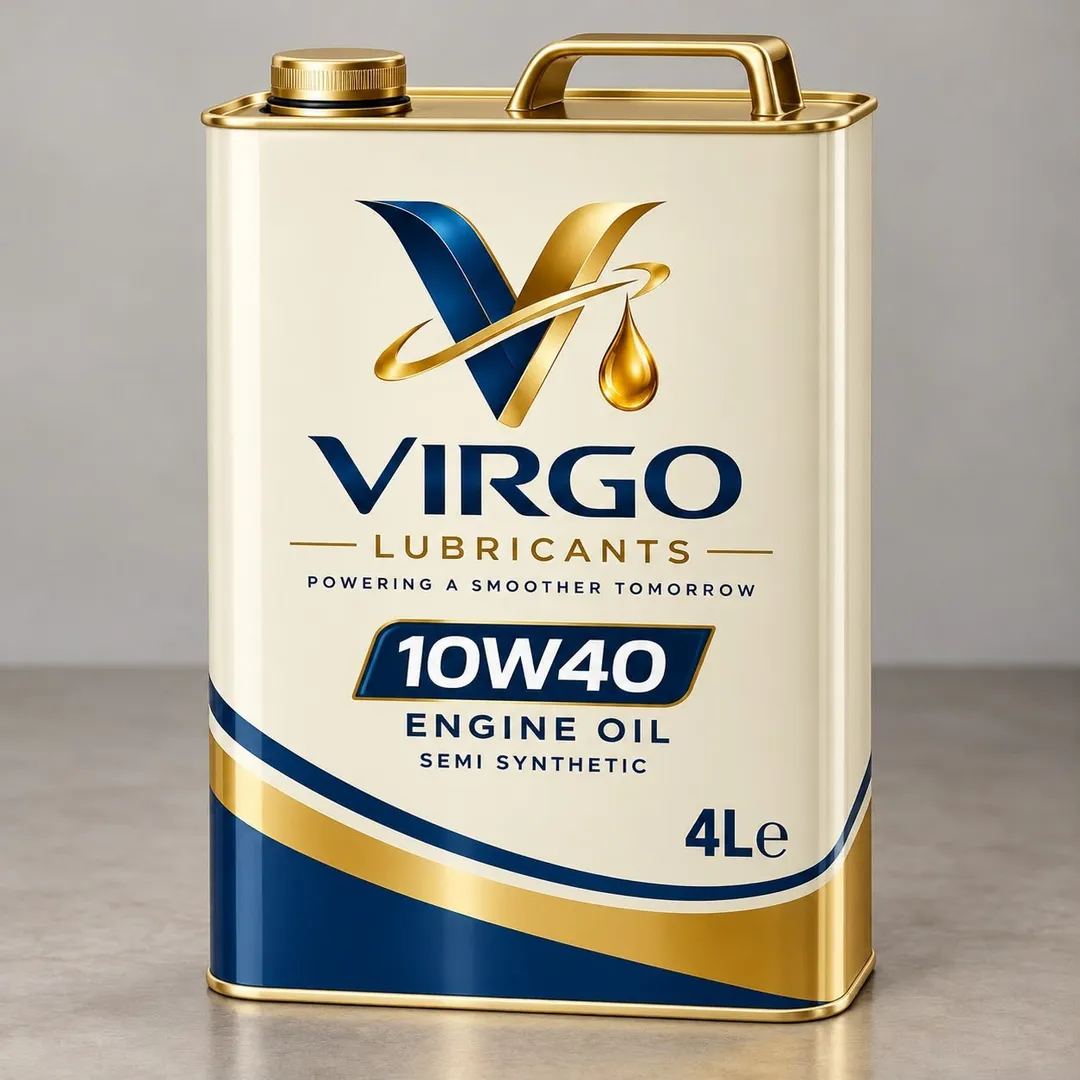 Virgo Engine Oil 10W-40 semi synthetic, 4 litre cream and gold tin