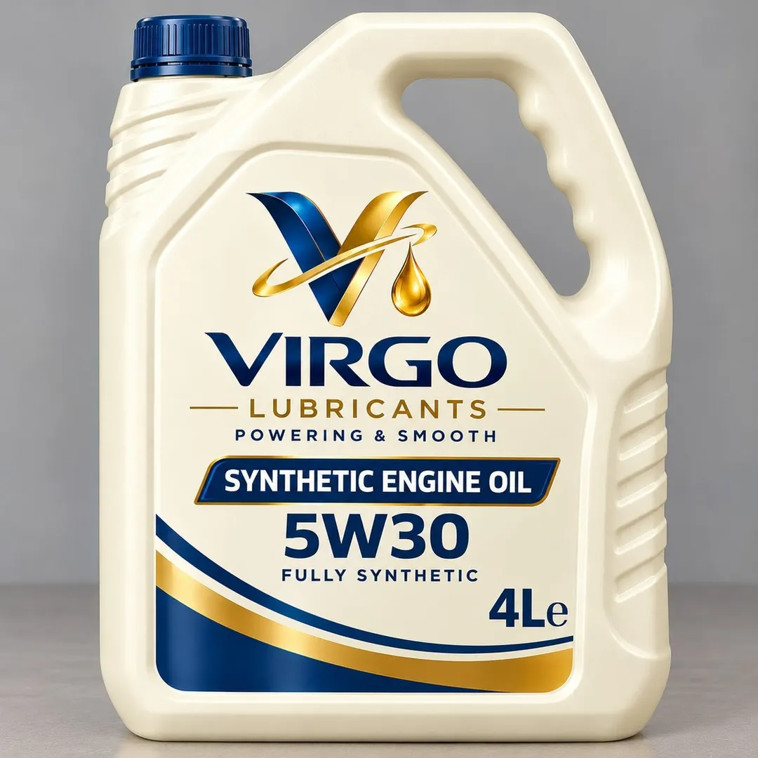 Virgo Synthetic Engine Oil 5W-30, 4 litre cream jug with blue and gold label